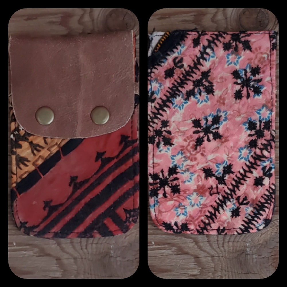 🧠🍳 Free People Boho Embroidered Repurposed vtg banjara hippie Wallet card case